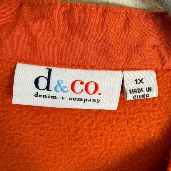 D & Co. Orange Long Sleeve Split Neck Beaded Embroidered Trim Fleece Pullover 1X - Picture 4 of 5